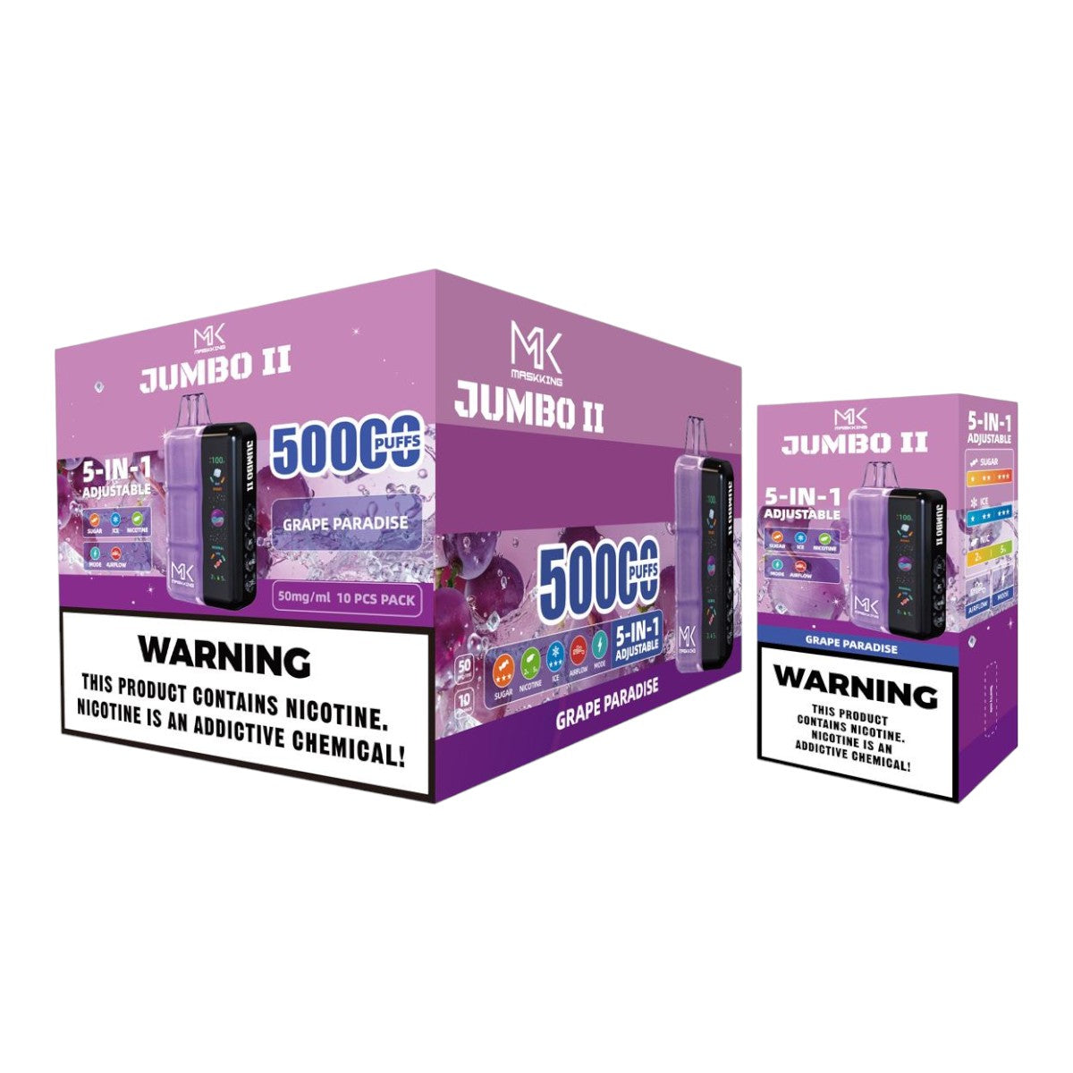 Maskking Jumbo II 50K puffs 10-Pack mayoreo - caja con 10 piezas recargables originales México