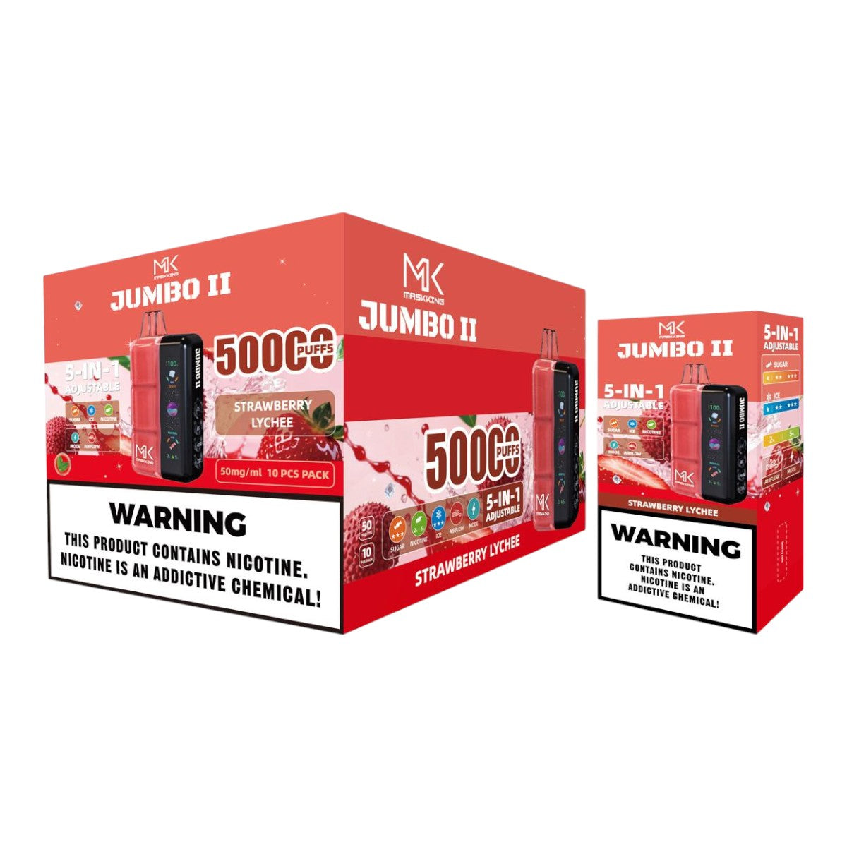 Maskking Jumbo II 50K puffs 10-Pack mayoreo - caja con 10 piezas recargables originales México