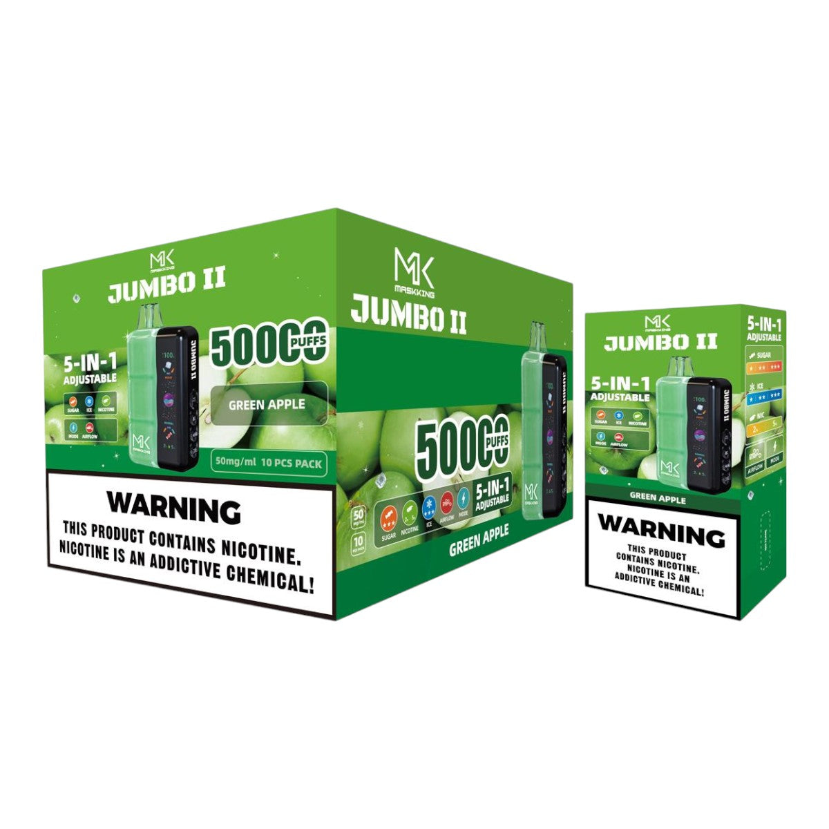 Maskking Jumbo II 50K puffs 10-Pack mayoreo - caja con 10 piezas recargables originales México