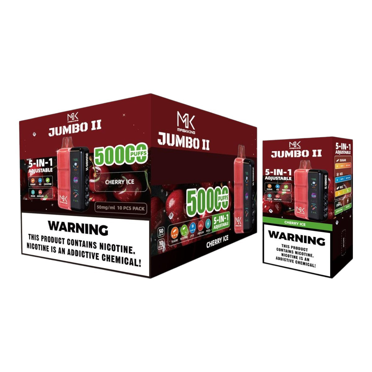 Maskking Jumbo II 50K puffs 10-Pack mayoreo - caja con 10 piezas recargables originales México